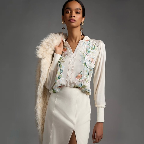 Tiny Tops - Tiny | Anthropologie Hartford Embroidered Top, Ivory/ Cream, Size XS